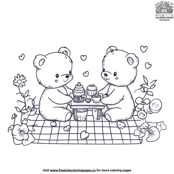 Valentine’s day teddy bear picnic coloring pages