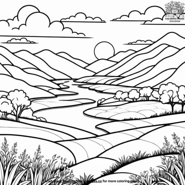 Valley sunset coloring pages