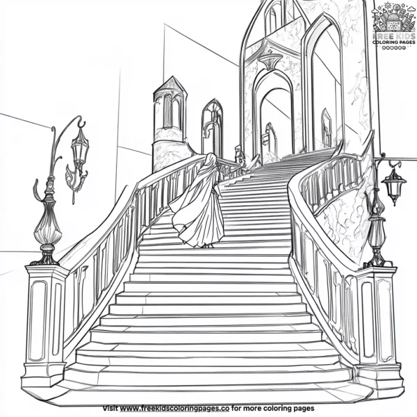 Vampire and the mysterious staircase coloring pages