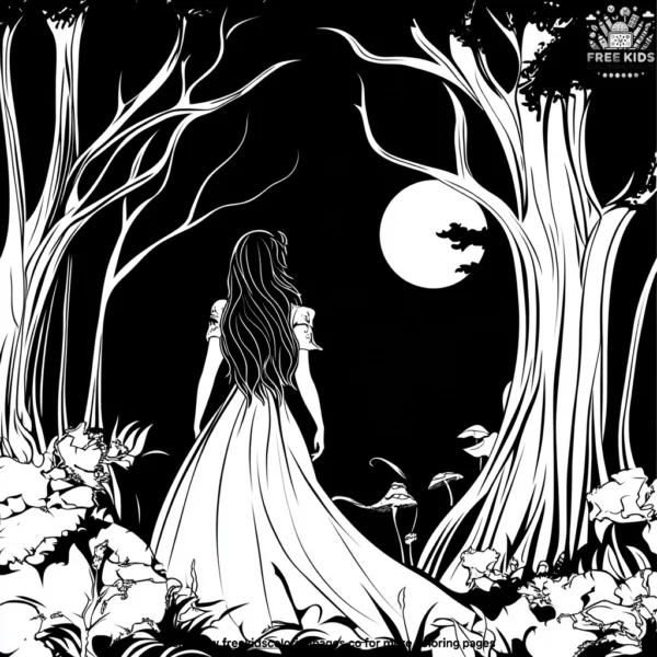 Vampire at the moonlit garden coloring pages