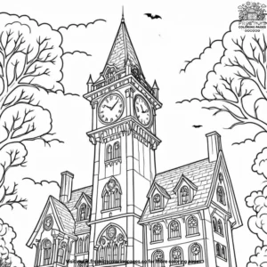 Vampire’s Haunted Clock Tower Coloring Pages