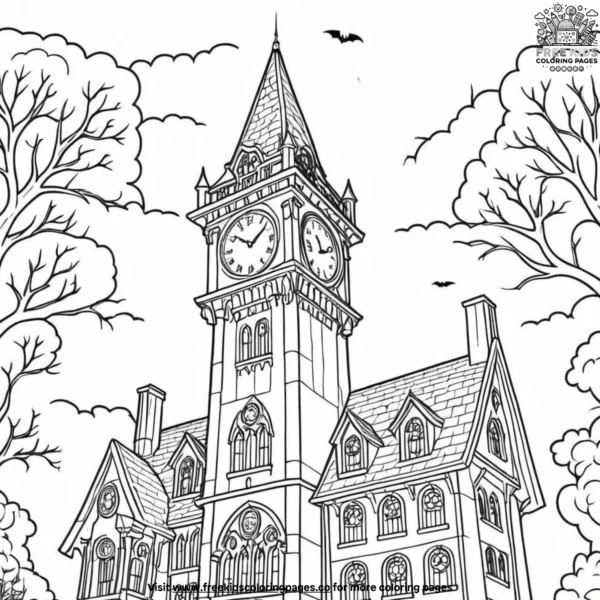 Vampire’s haunted clock tower coloring pages