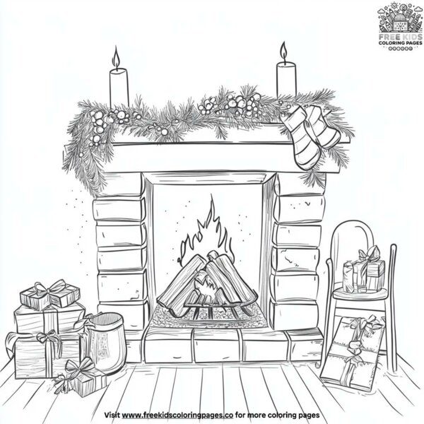 Warm and welcoming fireplace coloring pages