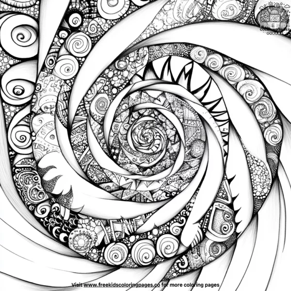 Whirling spiral zentangle coloring pages