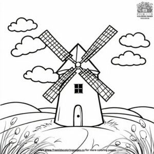 Windmill on a Breezy Day Coloring Pages