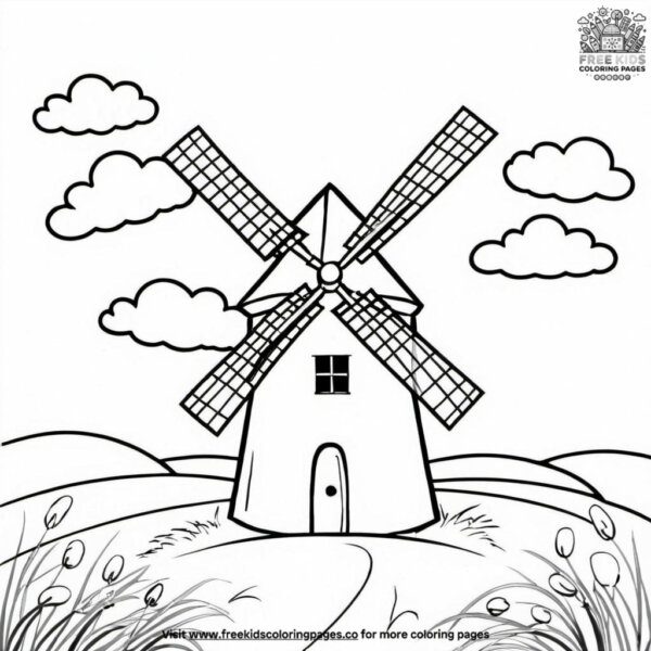 Windmill on a breezy day coloring pages