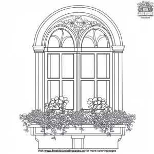 Window with flower decorations coloring pages