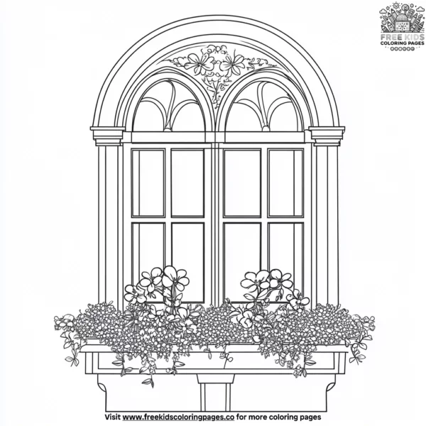 Window with flower decorations coloring pages