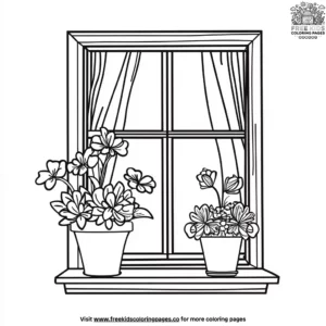 Window with flower pots coloring pages