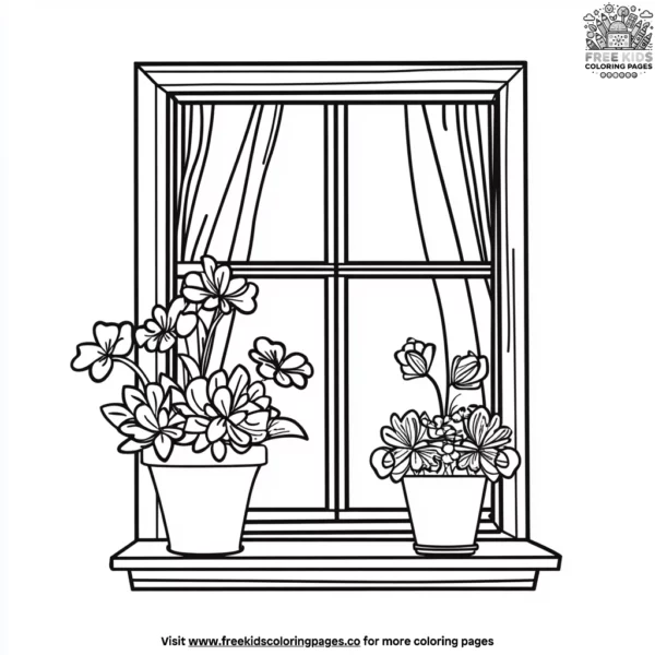 Window with flower pots coloring pages