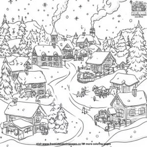 Winter Village Scene Coloring Pages