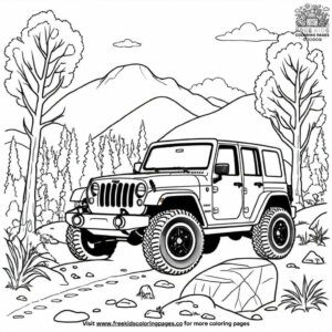 Wrangler Jeep on a Trail Coloring Pages