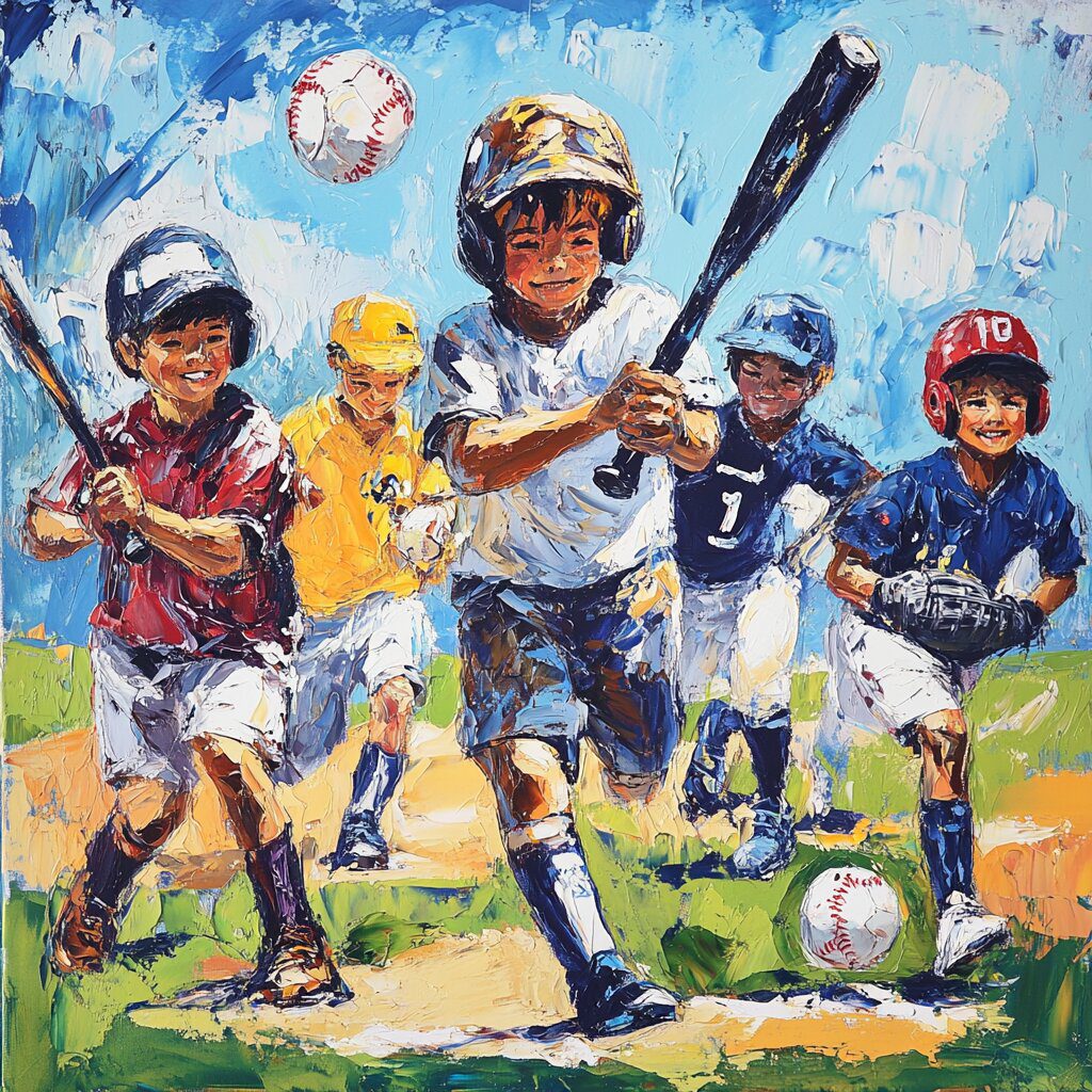 Create a square image of a kid friendly/childlike image of sports